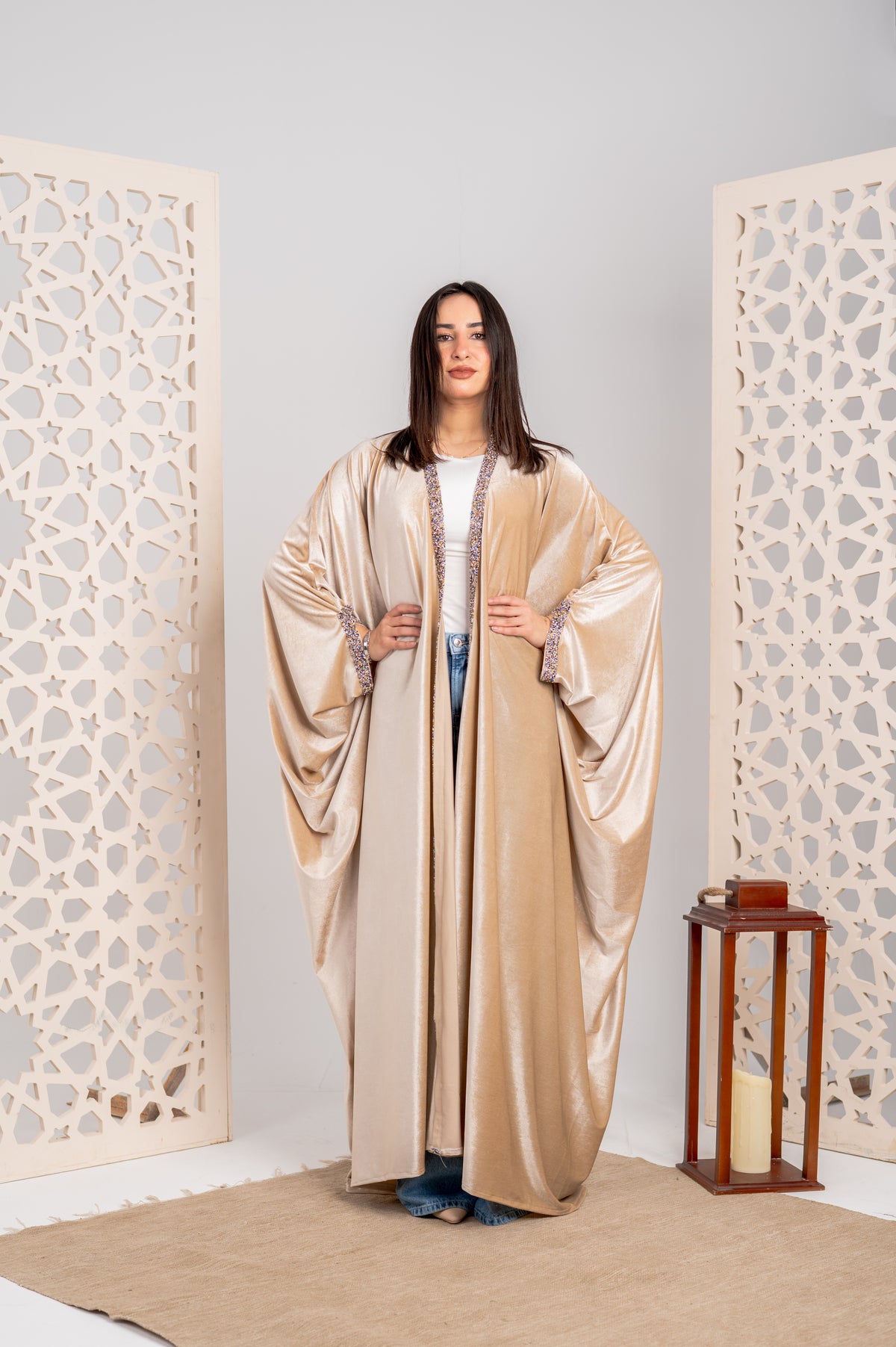 Elegant Velvet Cardigan beige  with Gelatin Trim