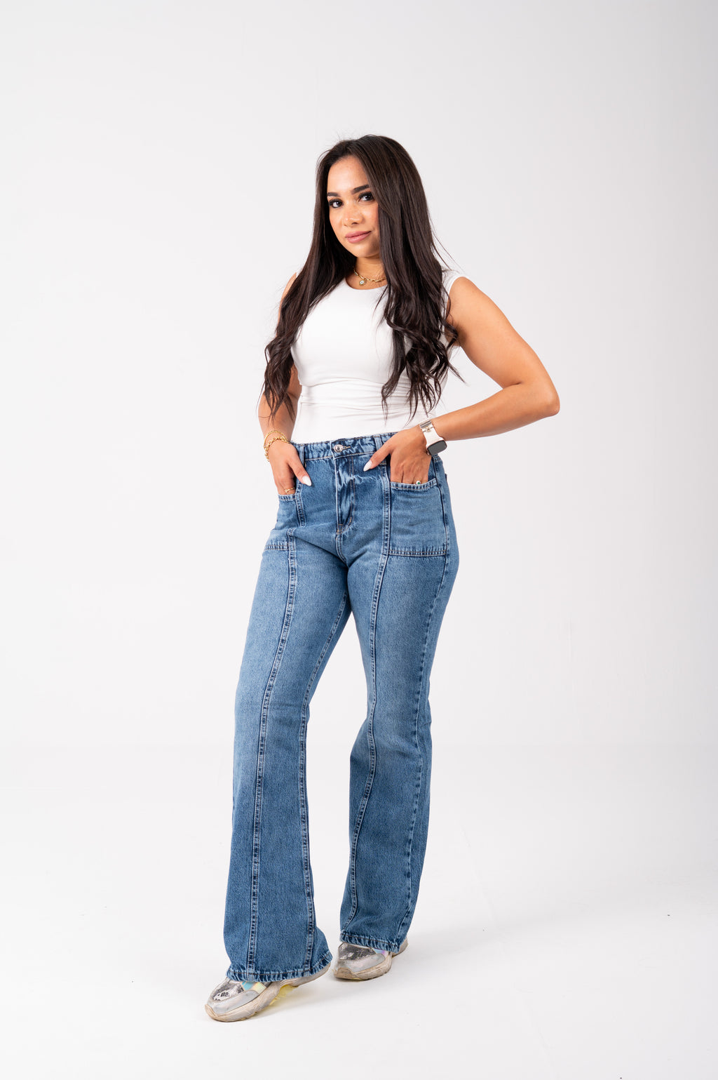Flare cut jeans mid blue washed