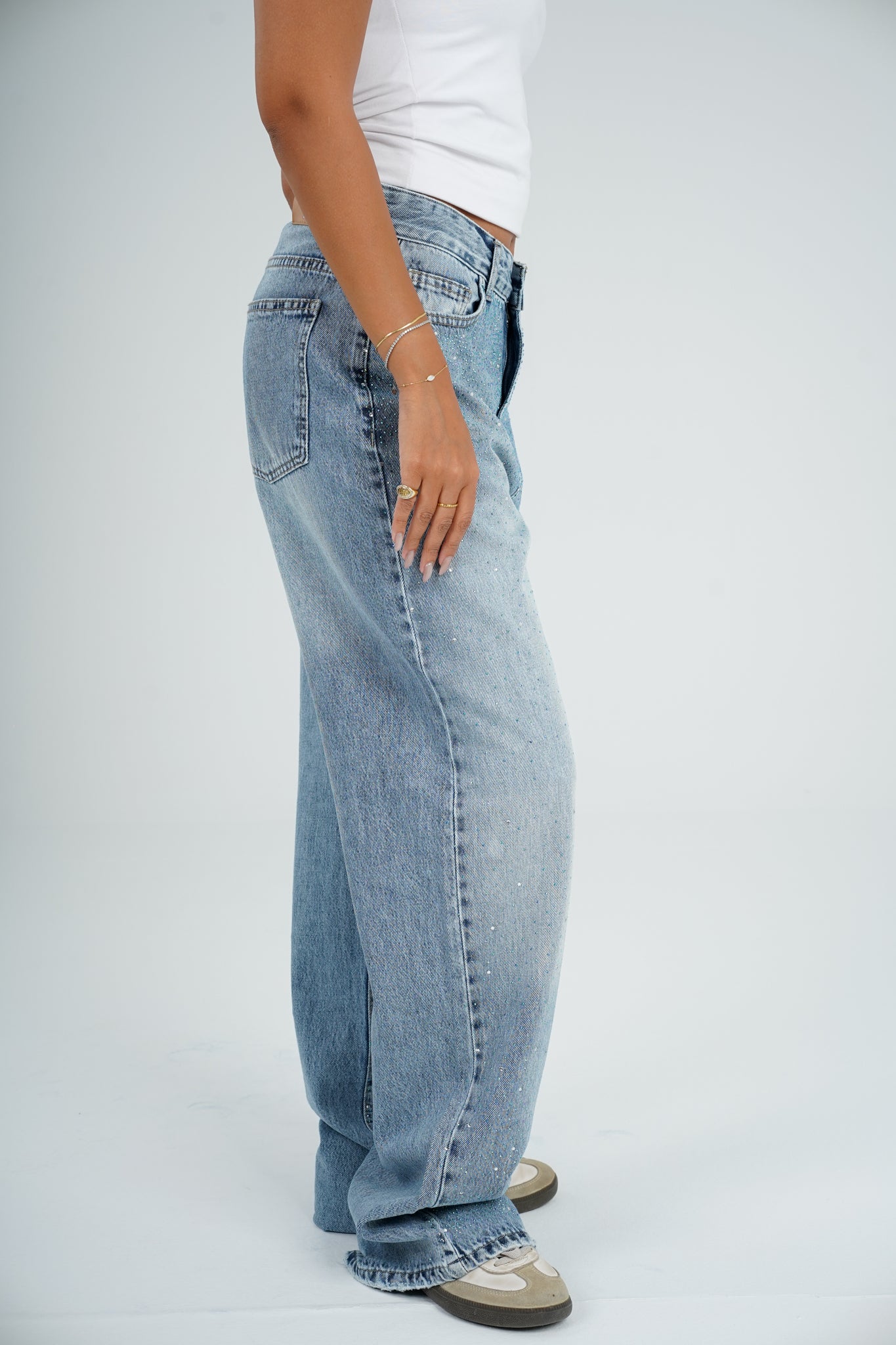 Strass wide leg jeans light blue