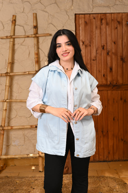 Oversized long vest Denim blue