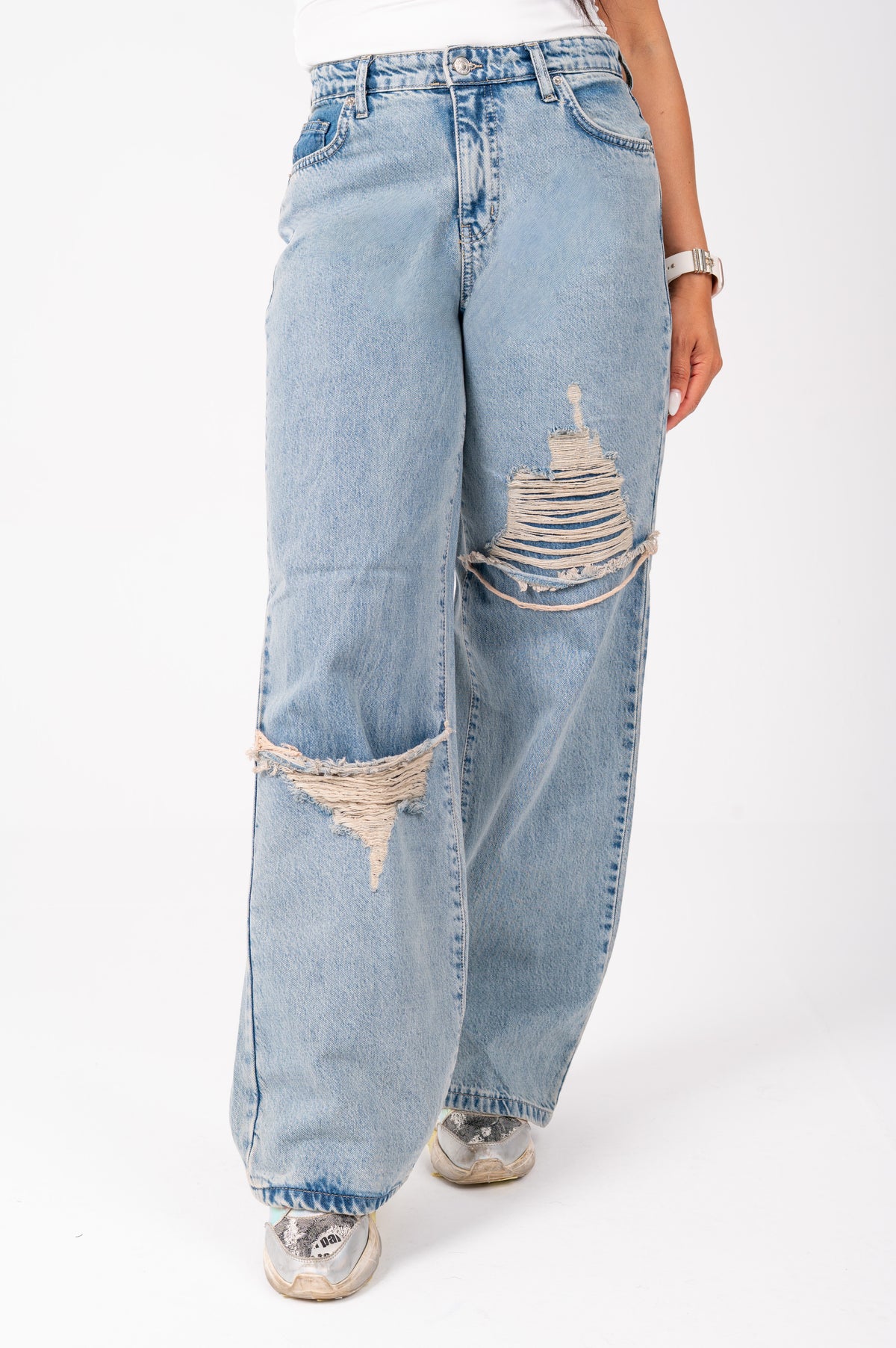 Wide leg jeans triangle cut dirty blue