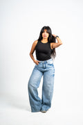 Slanted cut jeans light blue