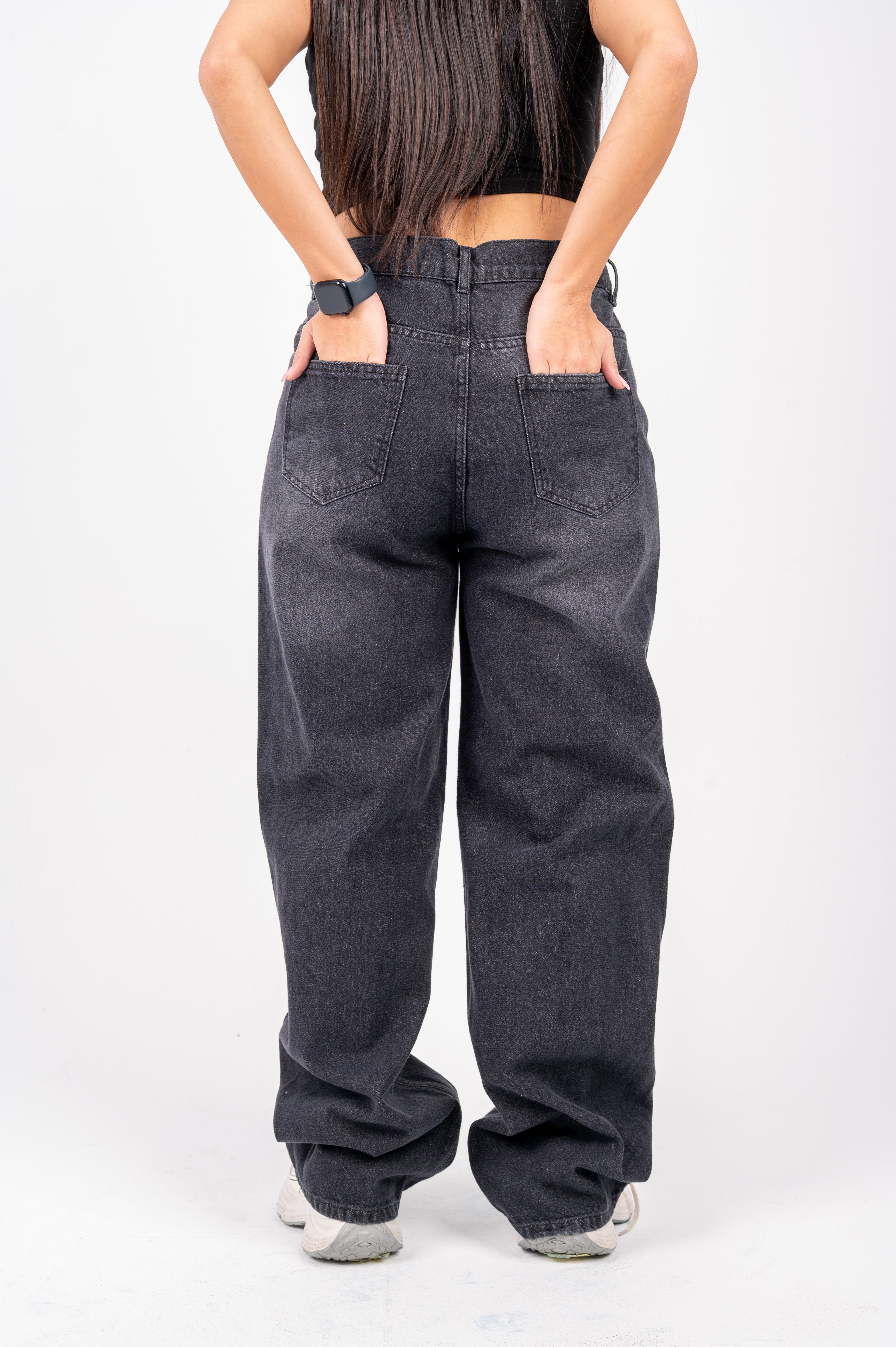 Wide leg jeans black washed