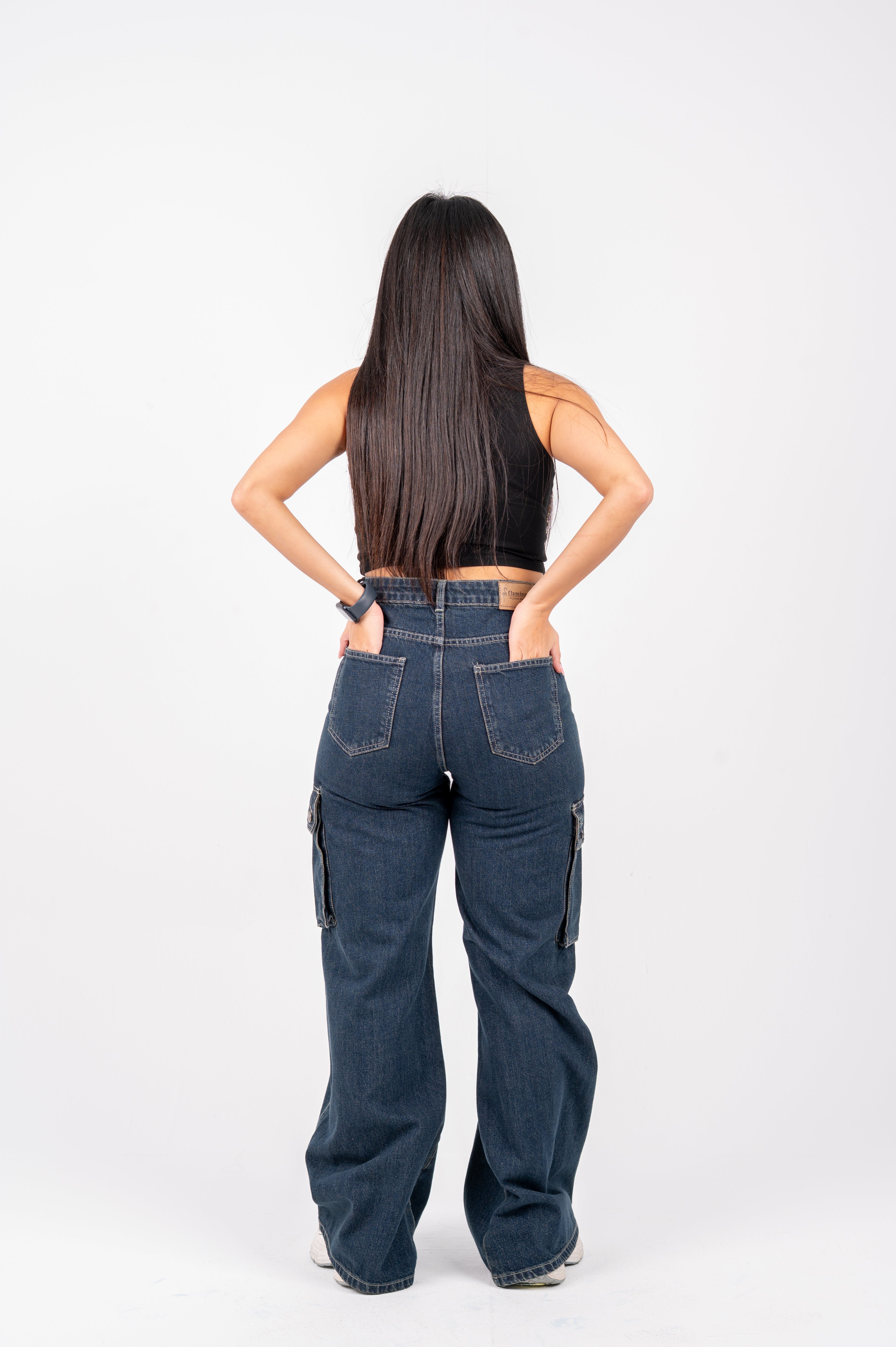 High waist cargo jeans dark blue