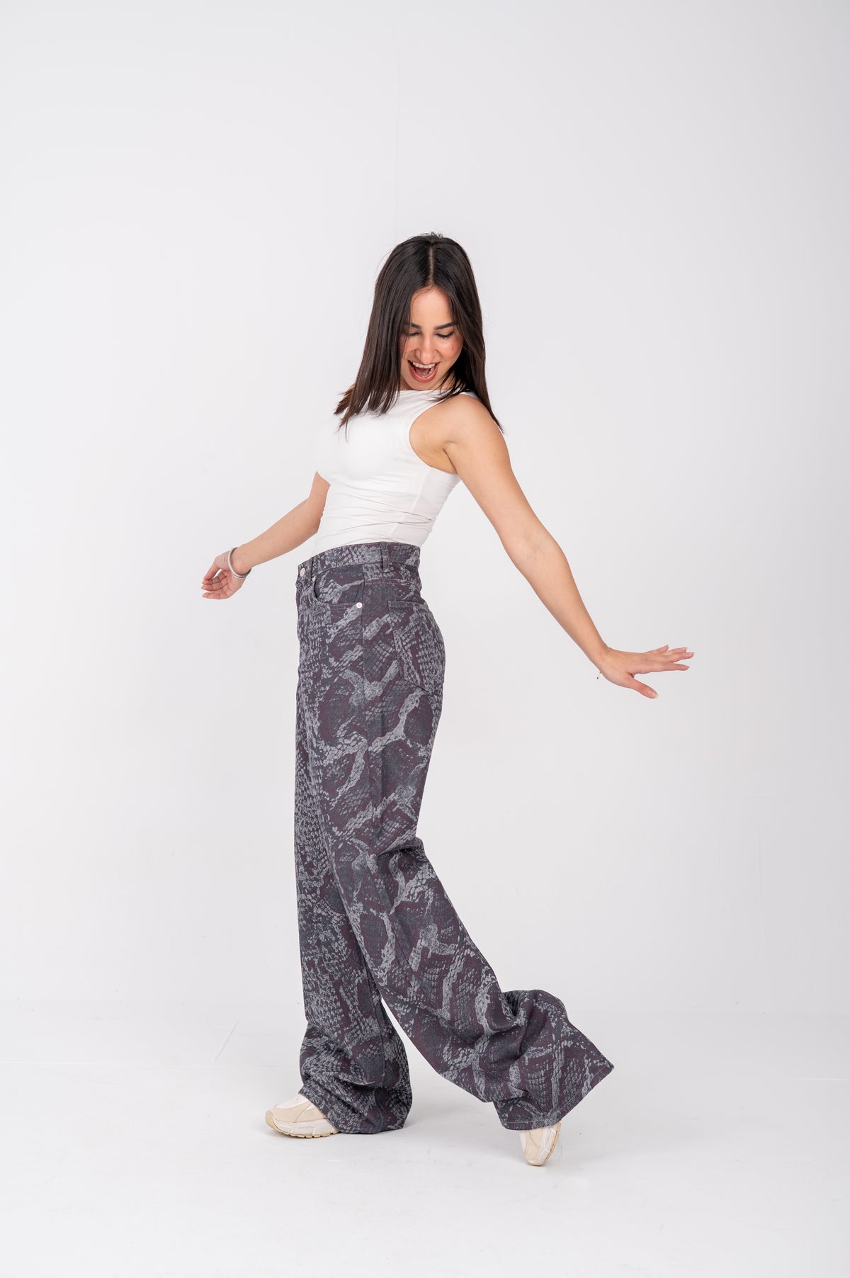 Snake print wide leg jeans Mulberry