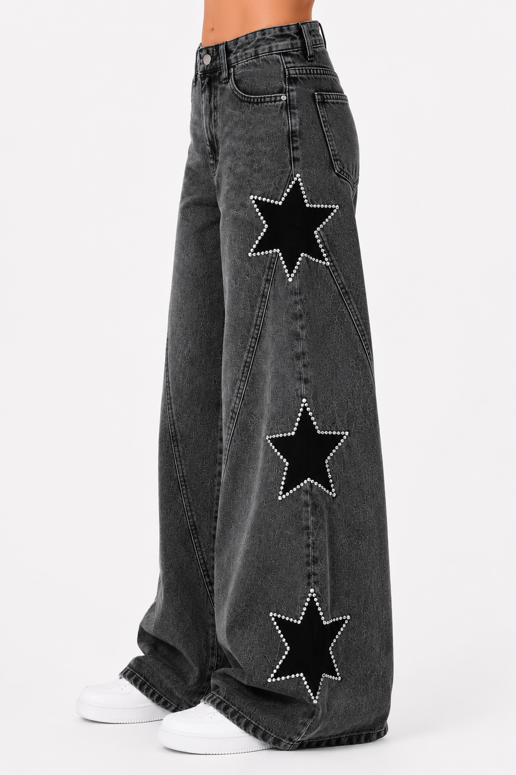 Side stars embroidery Jeans dark Gray