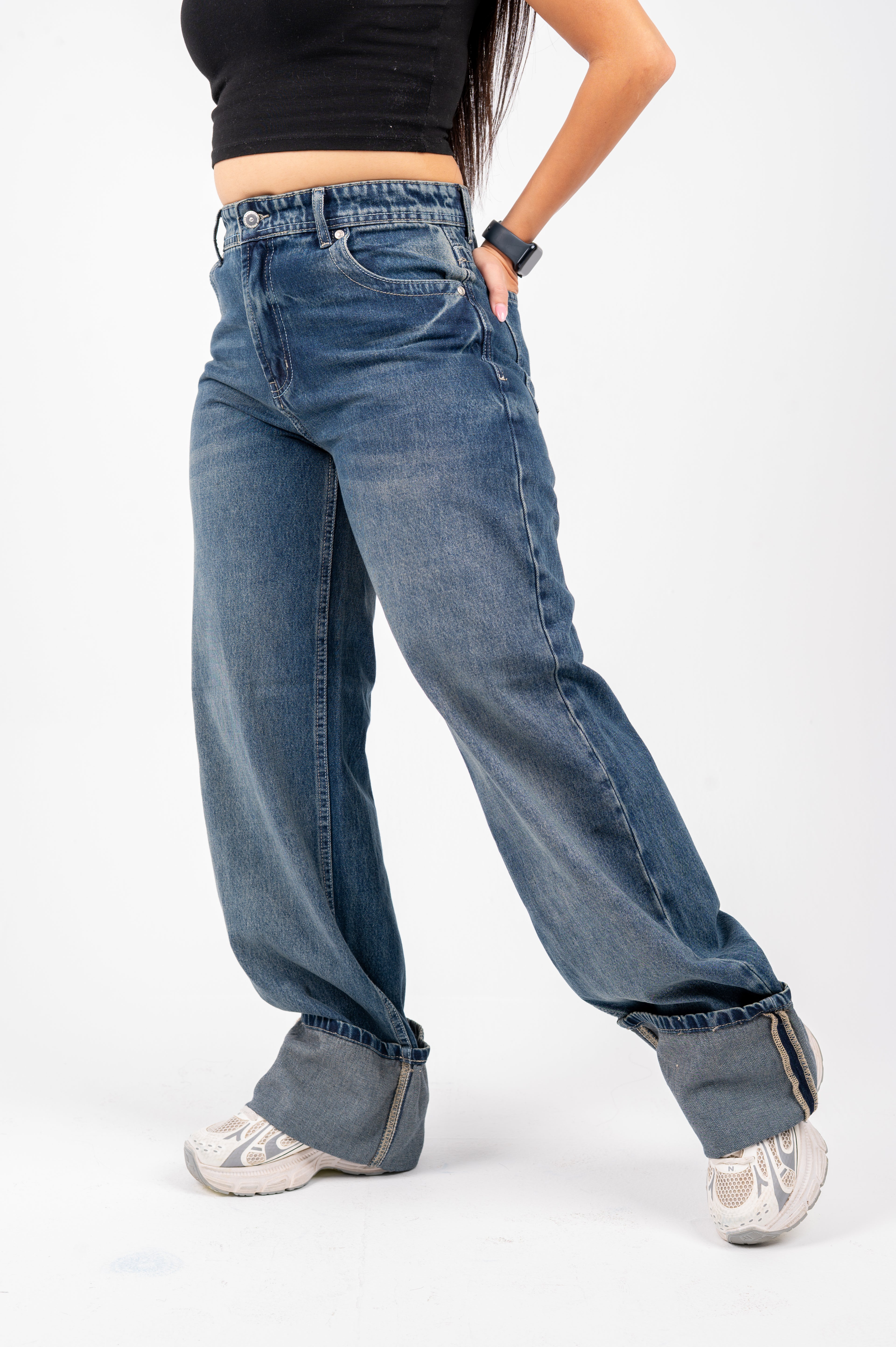 Cuffed wide leg jeans  dark blue
