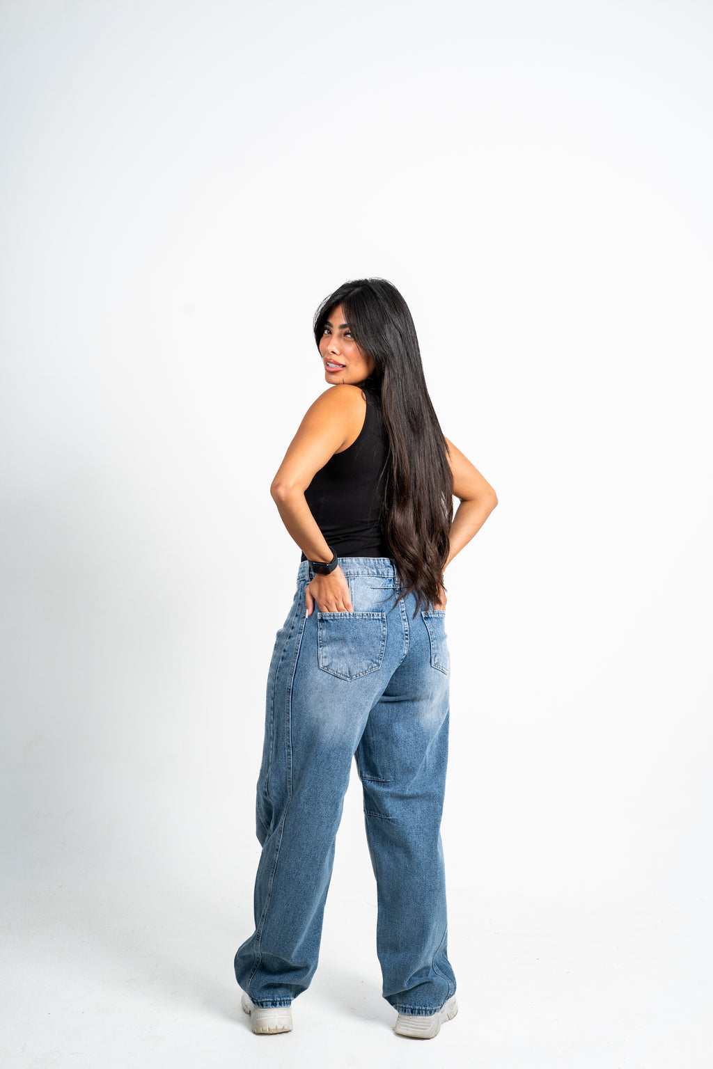 Balloon jeans mid blue washed