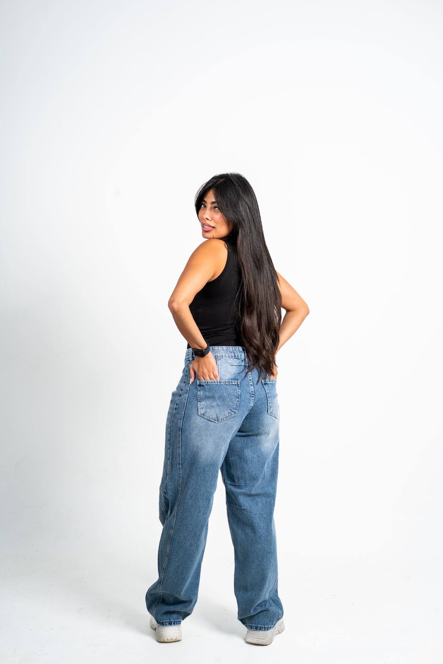 Balloon jeans mid blue washed