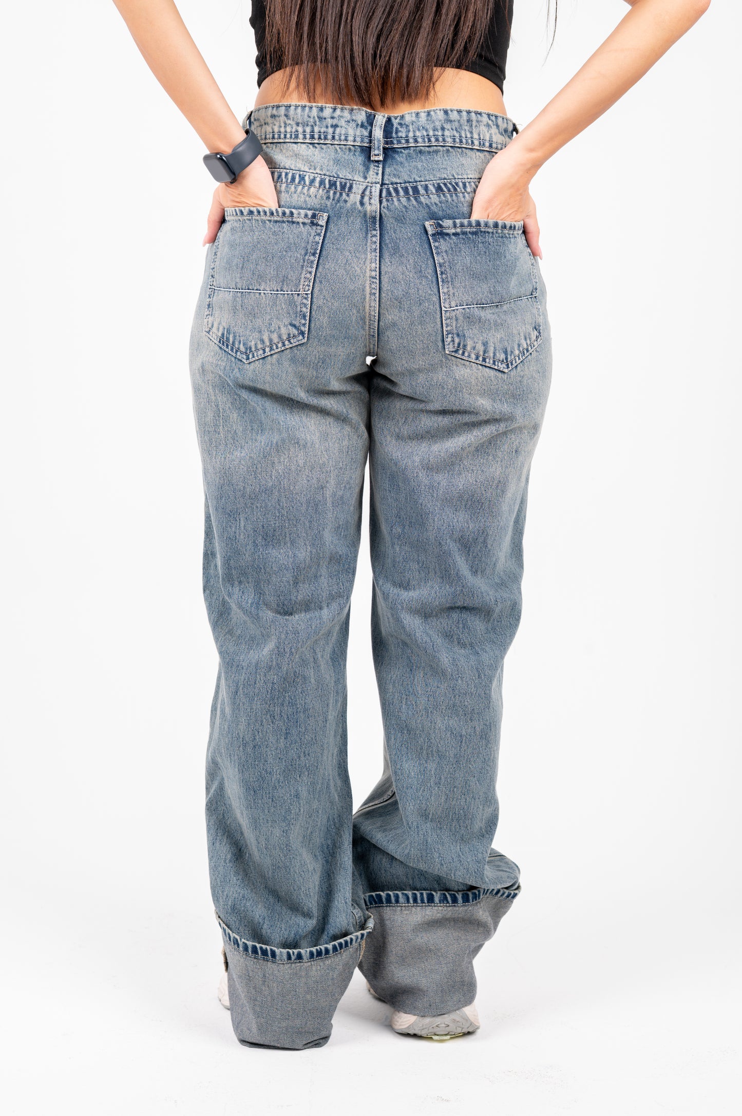 Cuffed wide leg jeans light blue