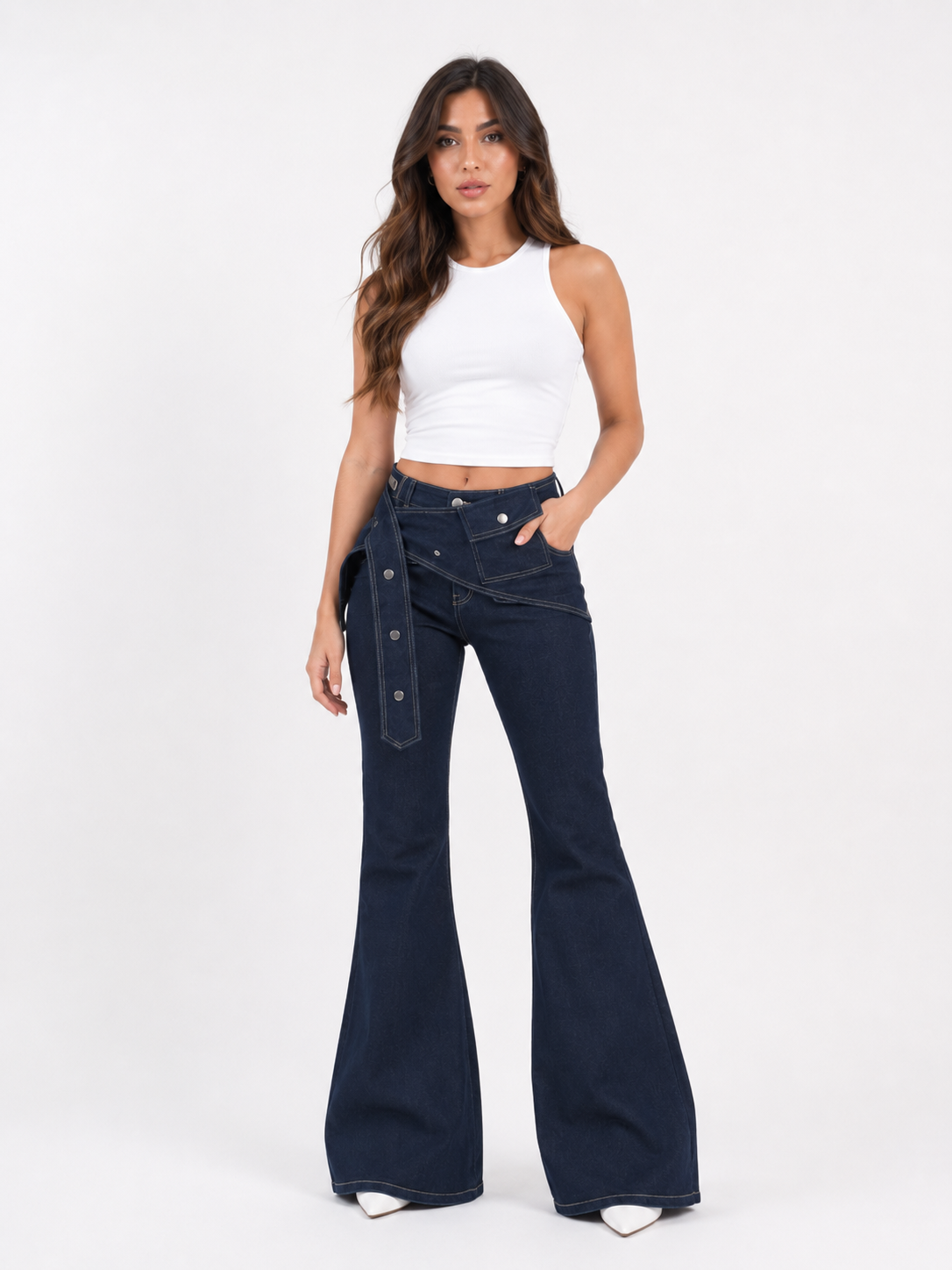 Detachable Belt Flare raw Jeans