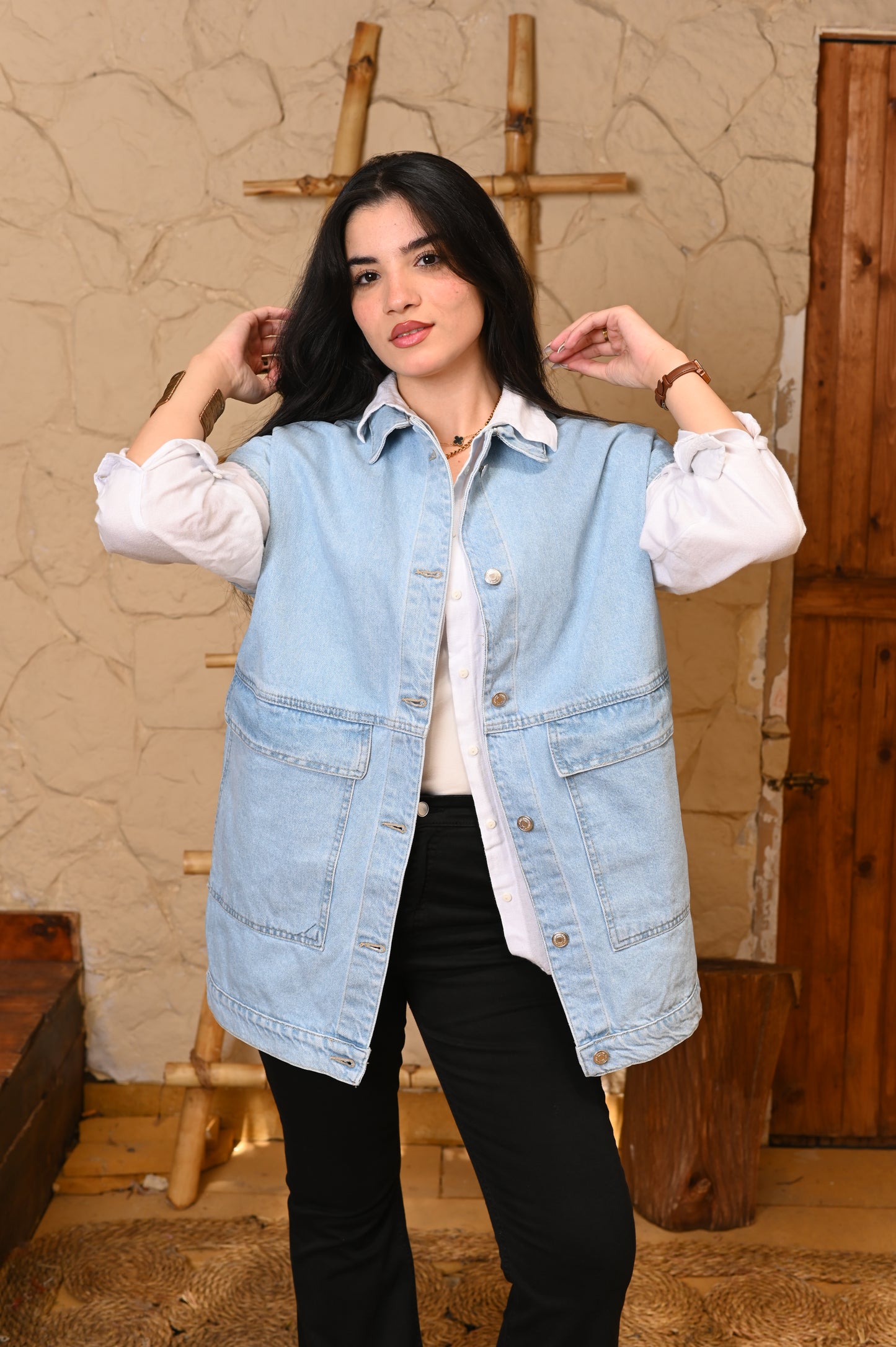 Oversized long vest jeans denim.