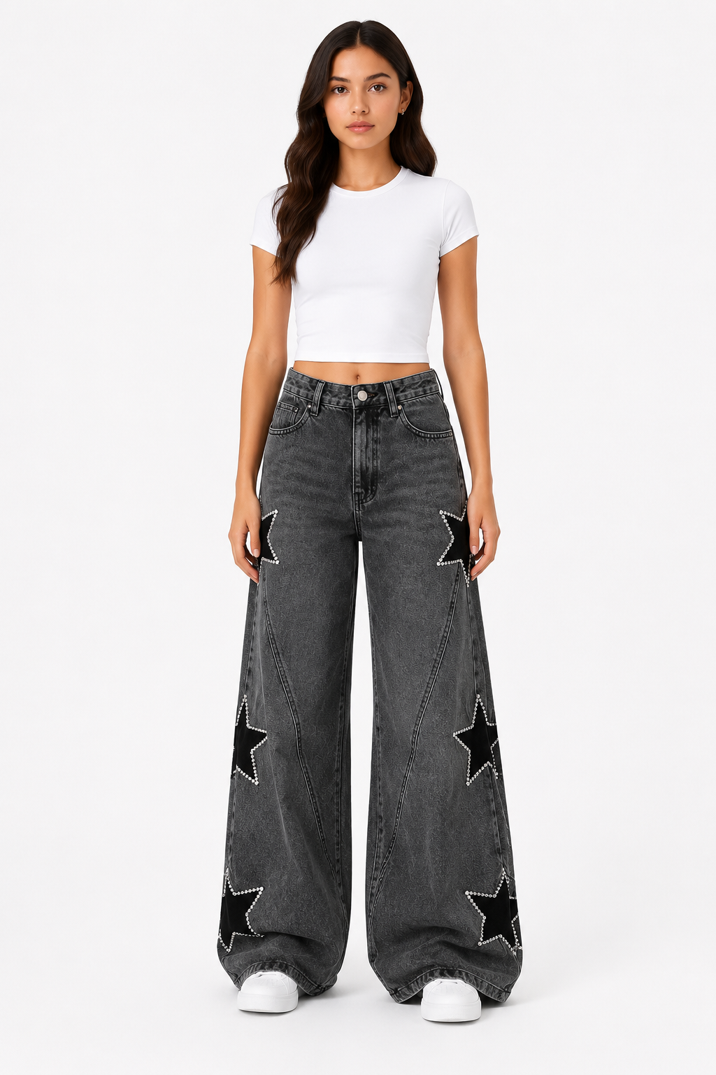 Side stars embroidery Jeans dark Gray