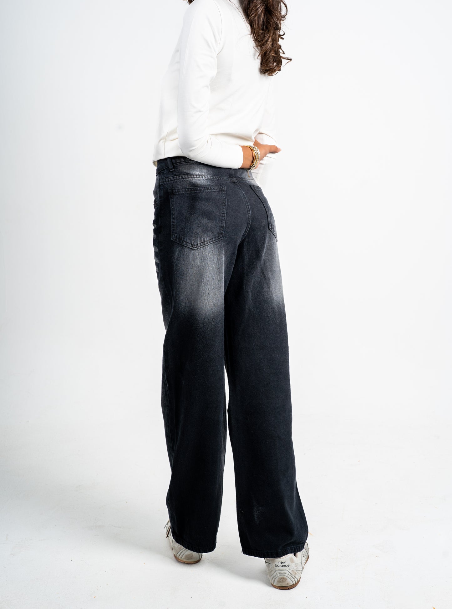 Wide leg jeans black washed