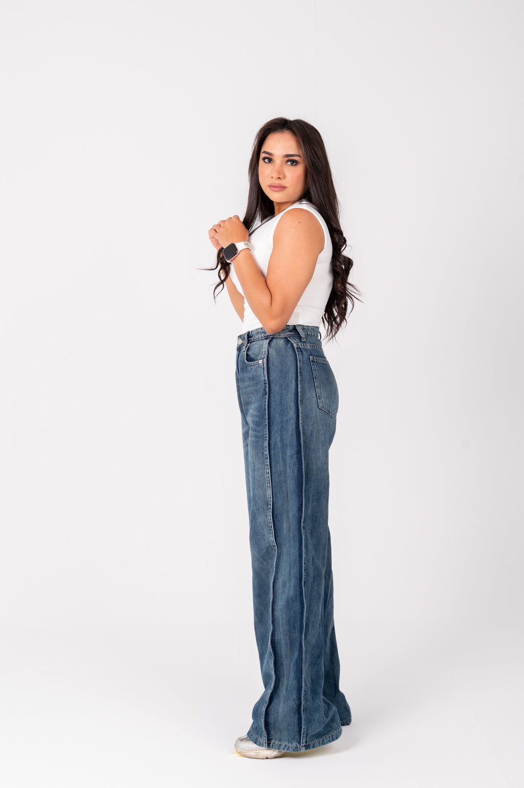 Side Panel wide leg jeans navy washed