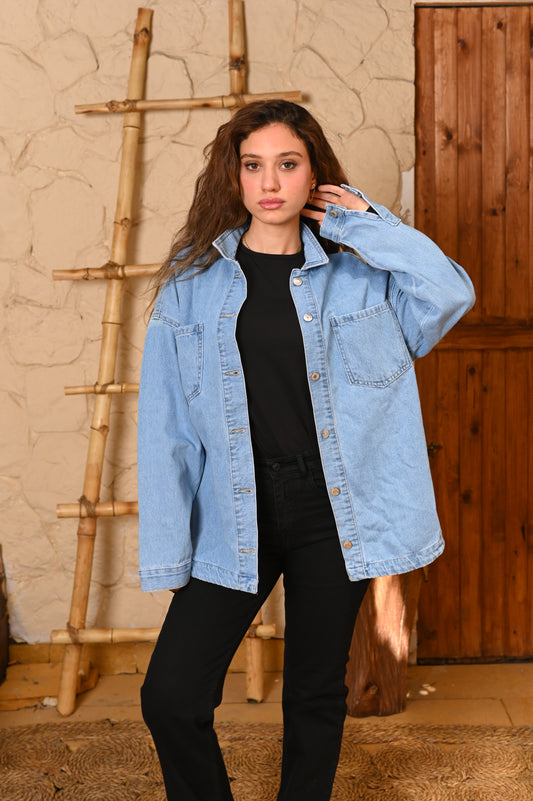 Long jacket Denim jeans blue
