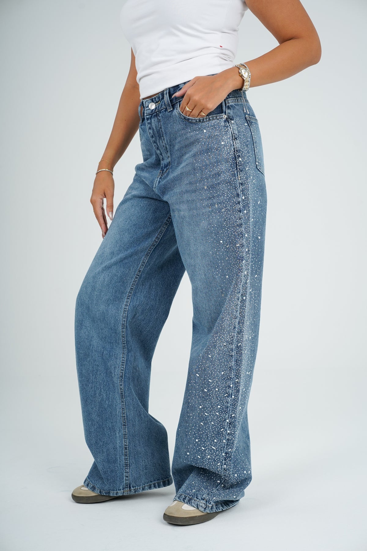 Side Strass dark blue jeans