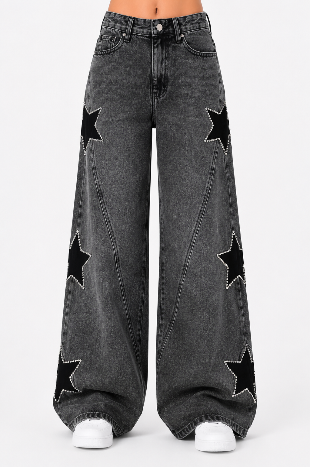 Side stars embroidery Jeans dark Gray