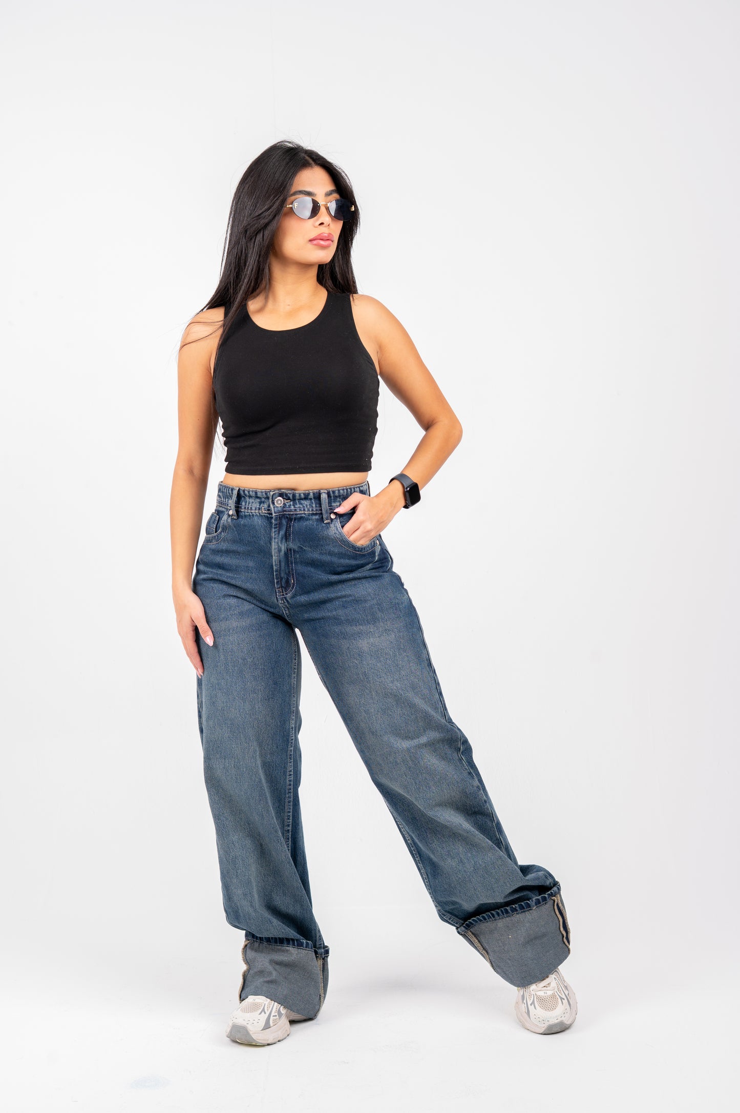 Cuffed wide leg jeans  dark blue