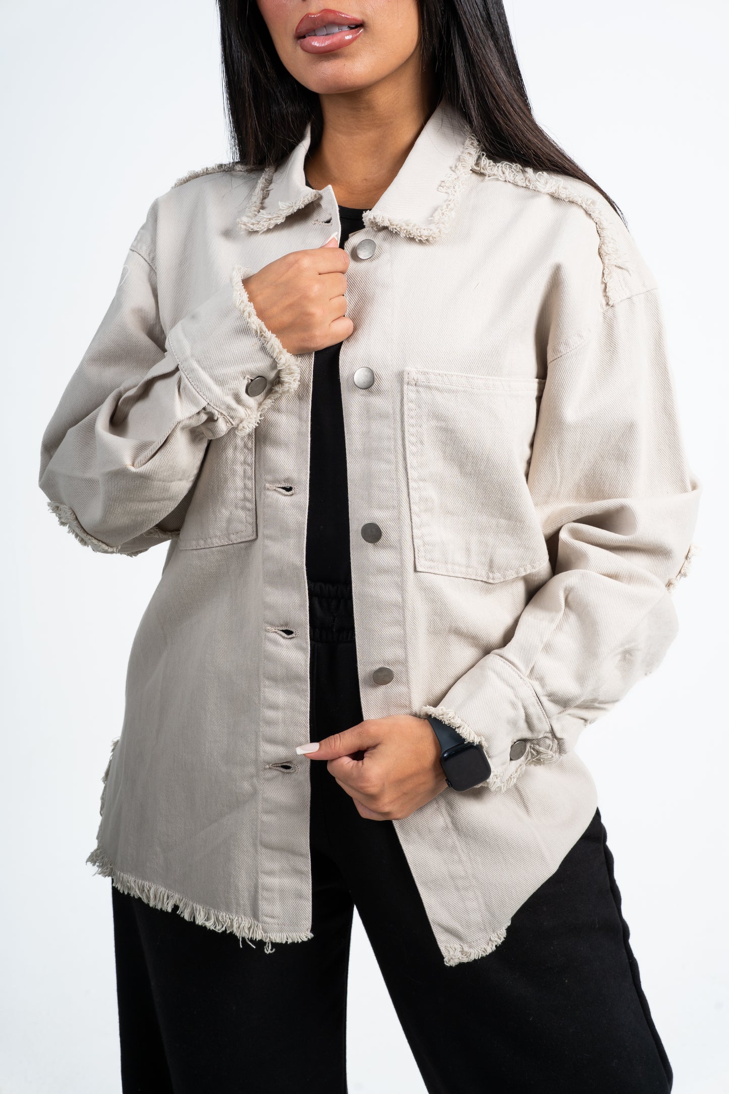 Jacket denim edge cut beige
