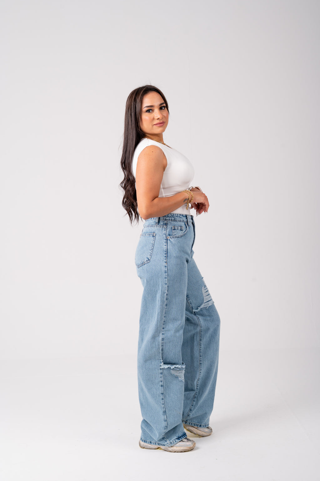 Wide leg jeans triangle cut light blue