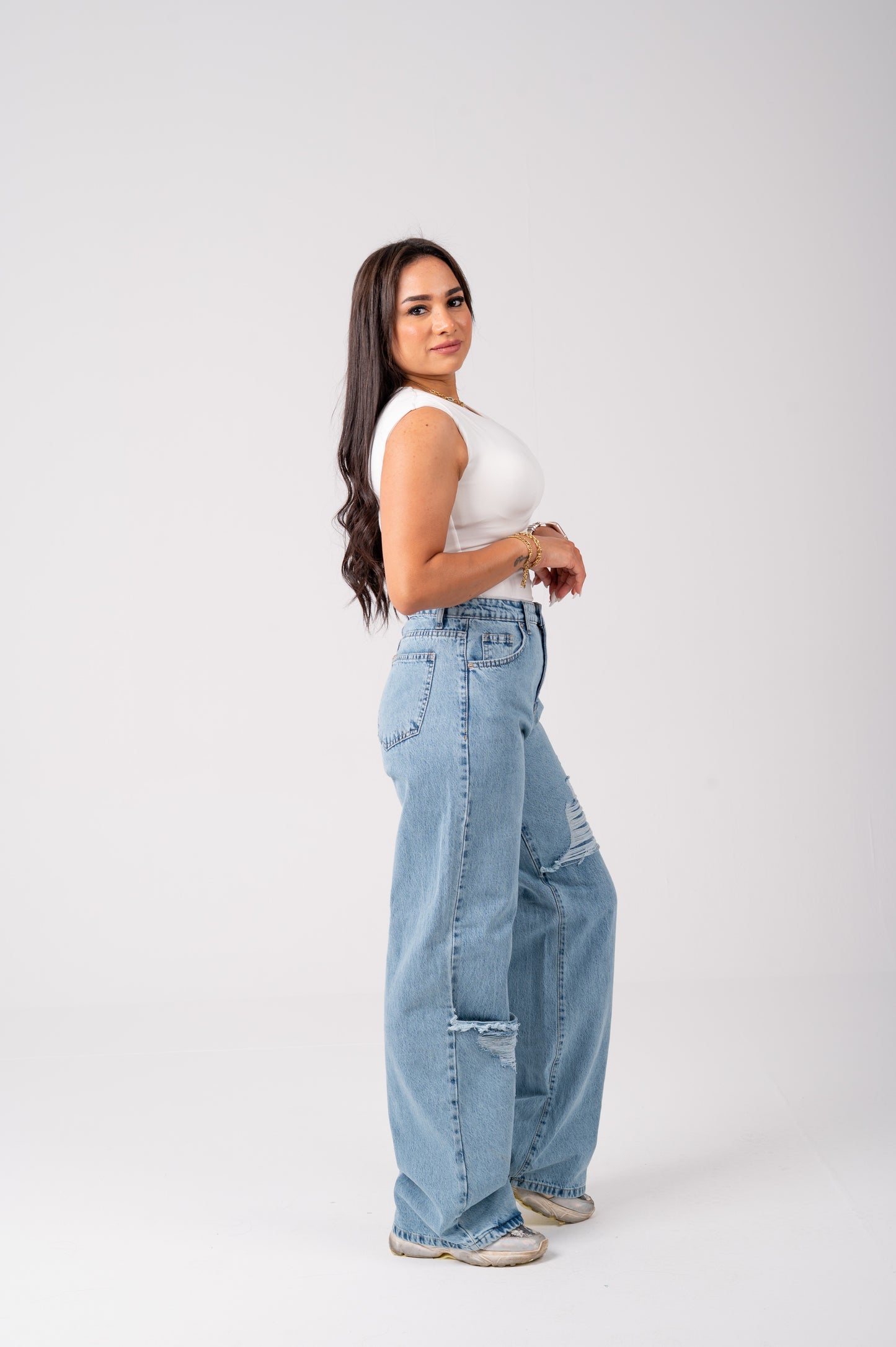 Wide leg jeans triangle cut light blue