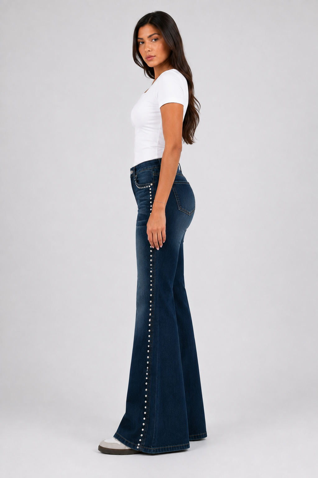 Side studded flare Dark blue