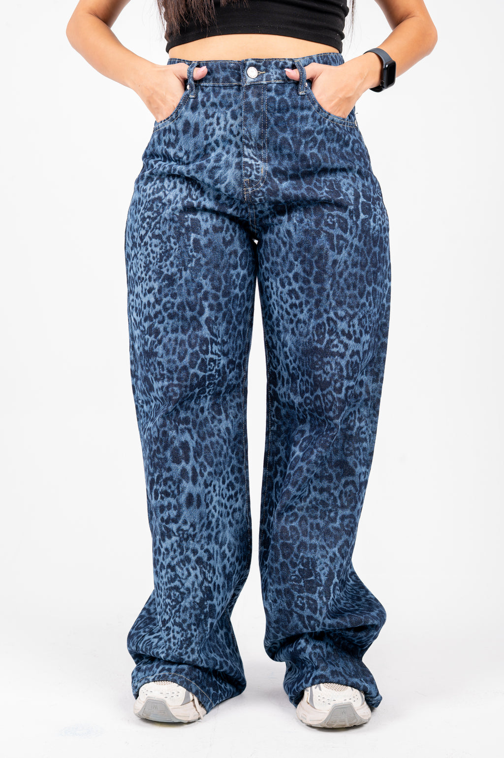 Wide leg blue tiger denim