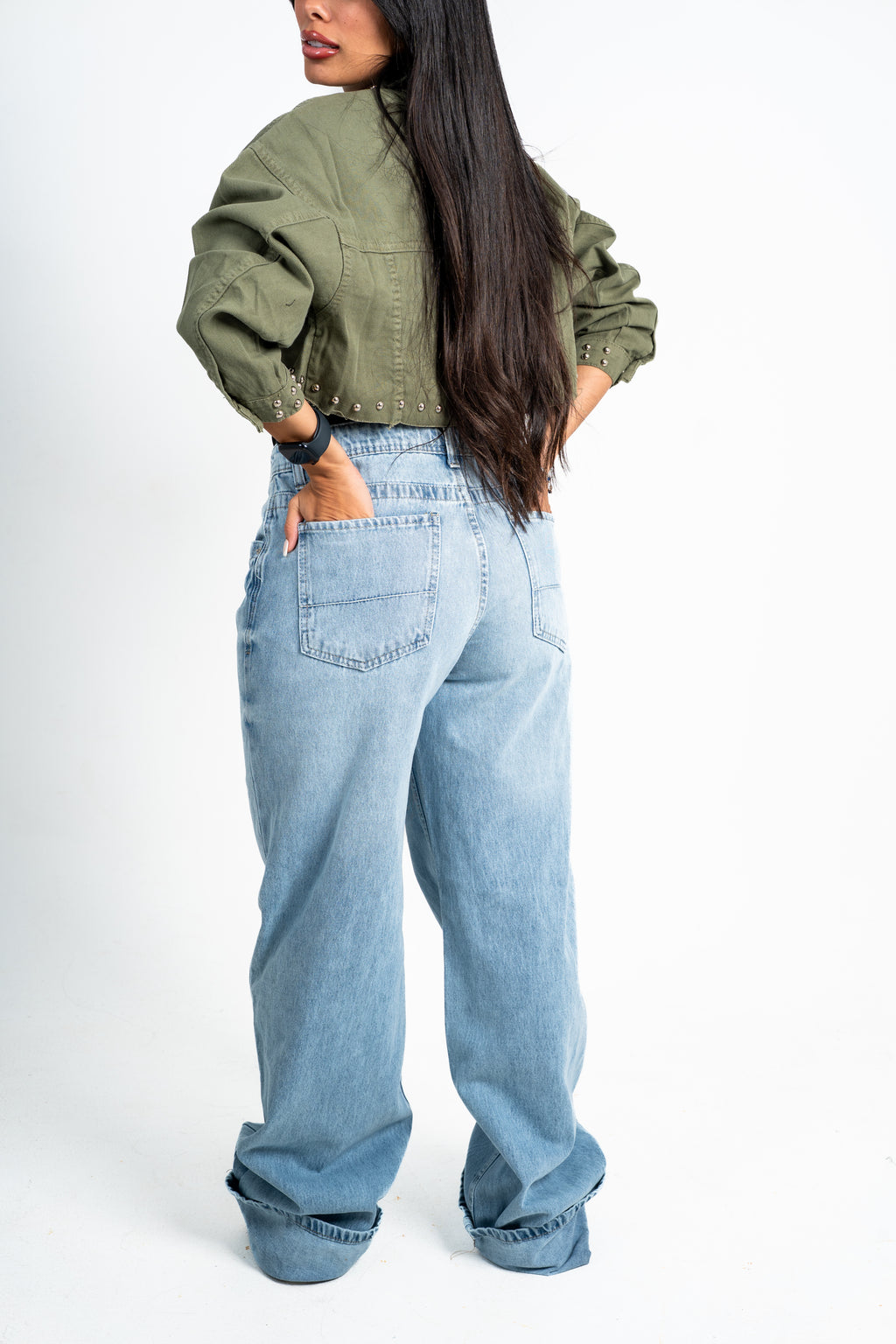 Cuffed wide leg jeans light blue