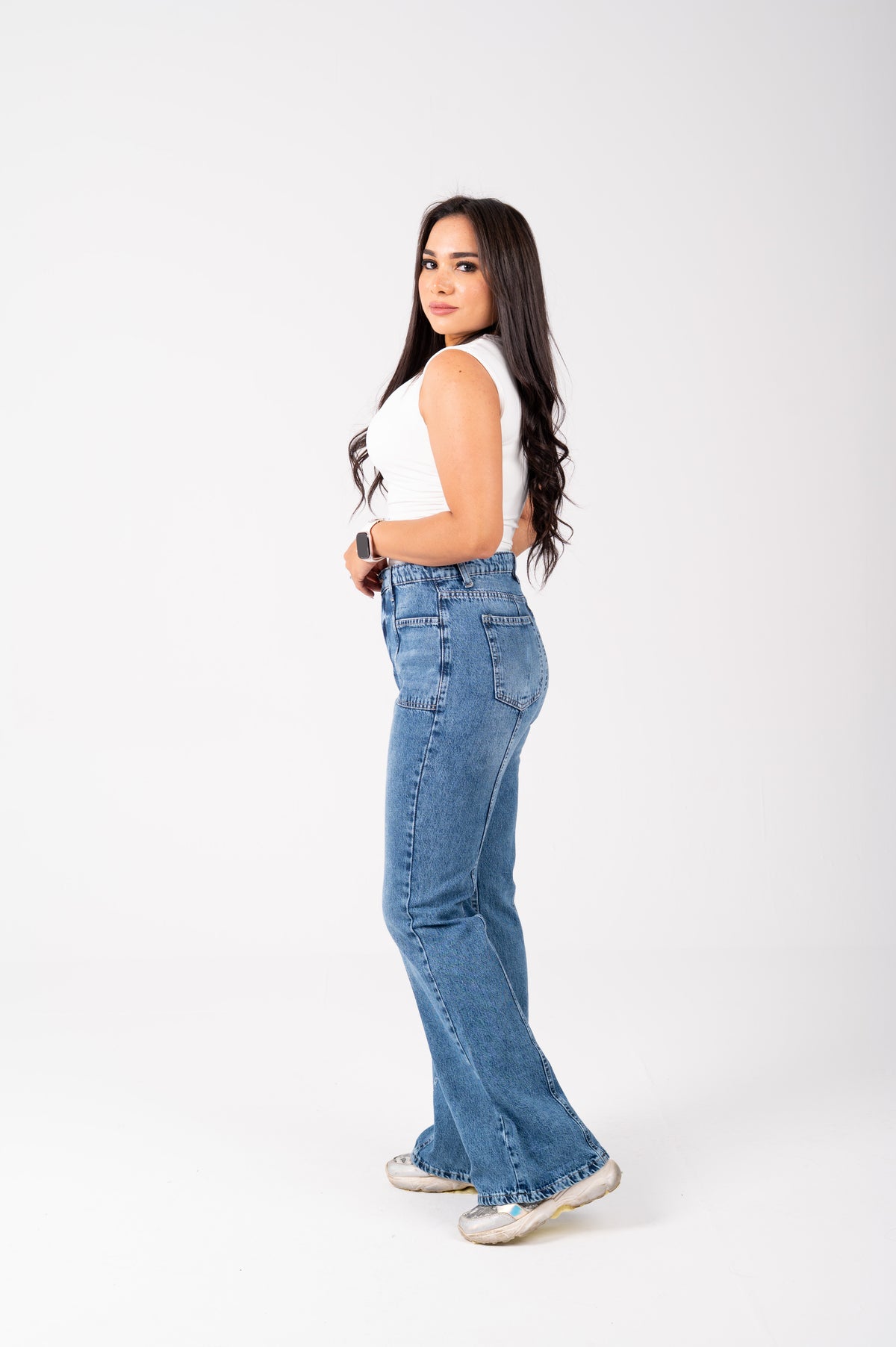 Flare cut jeans mid blue washed
