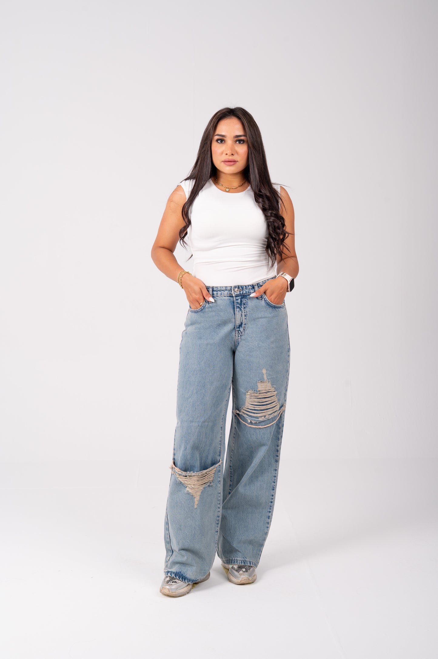Wide leg jeans triangle cut dirty blue
