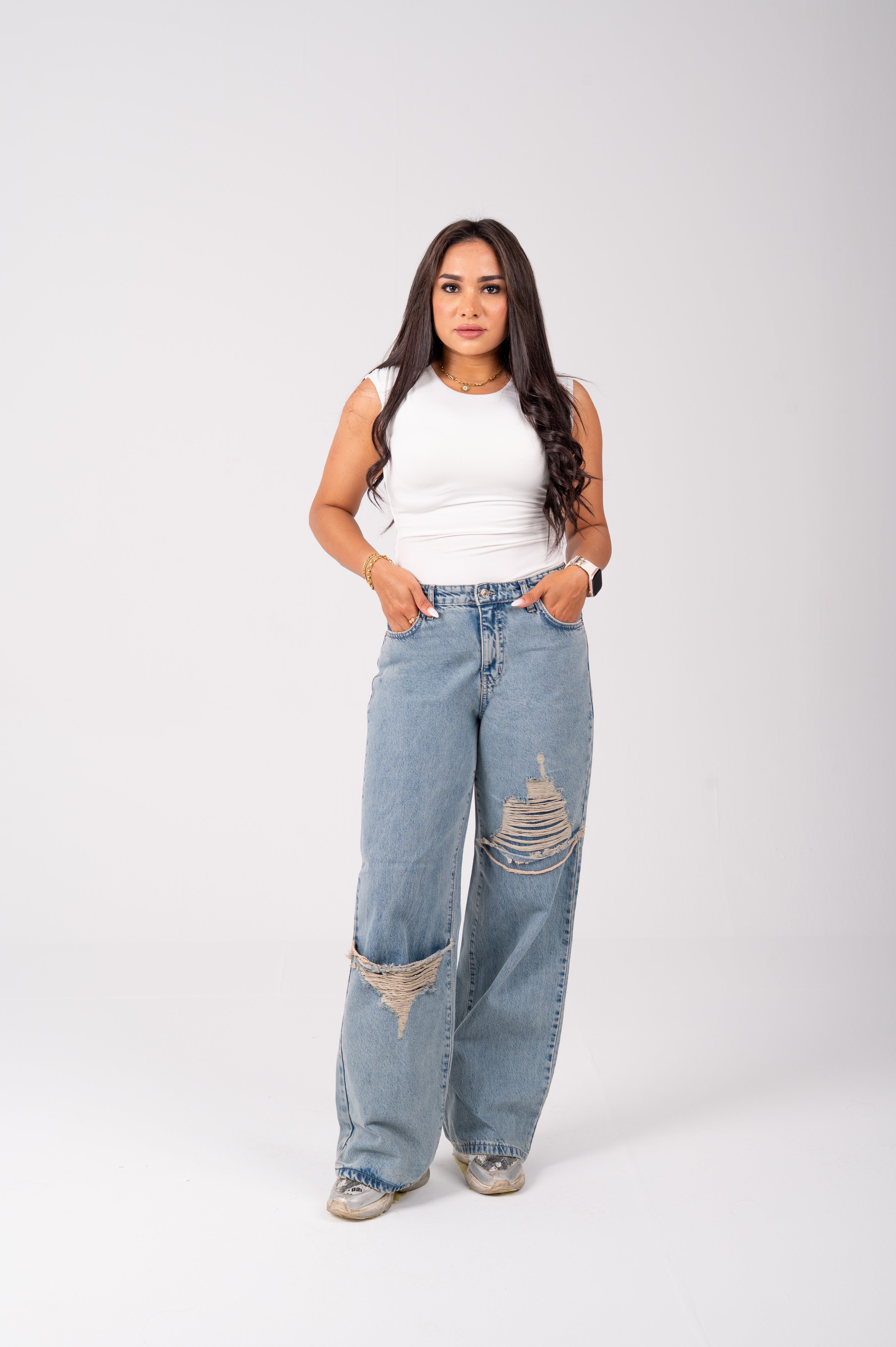 Wide leg jeans triangle cut dirty blue