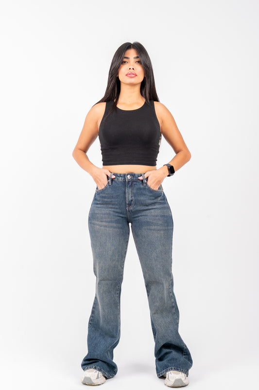 Flare cotton jeans navy washed