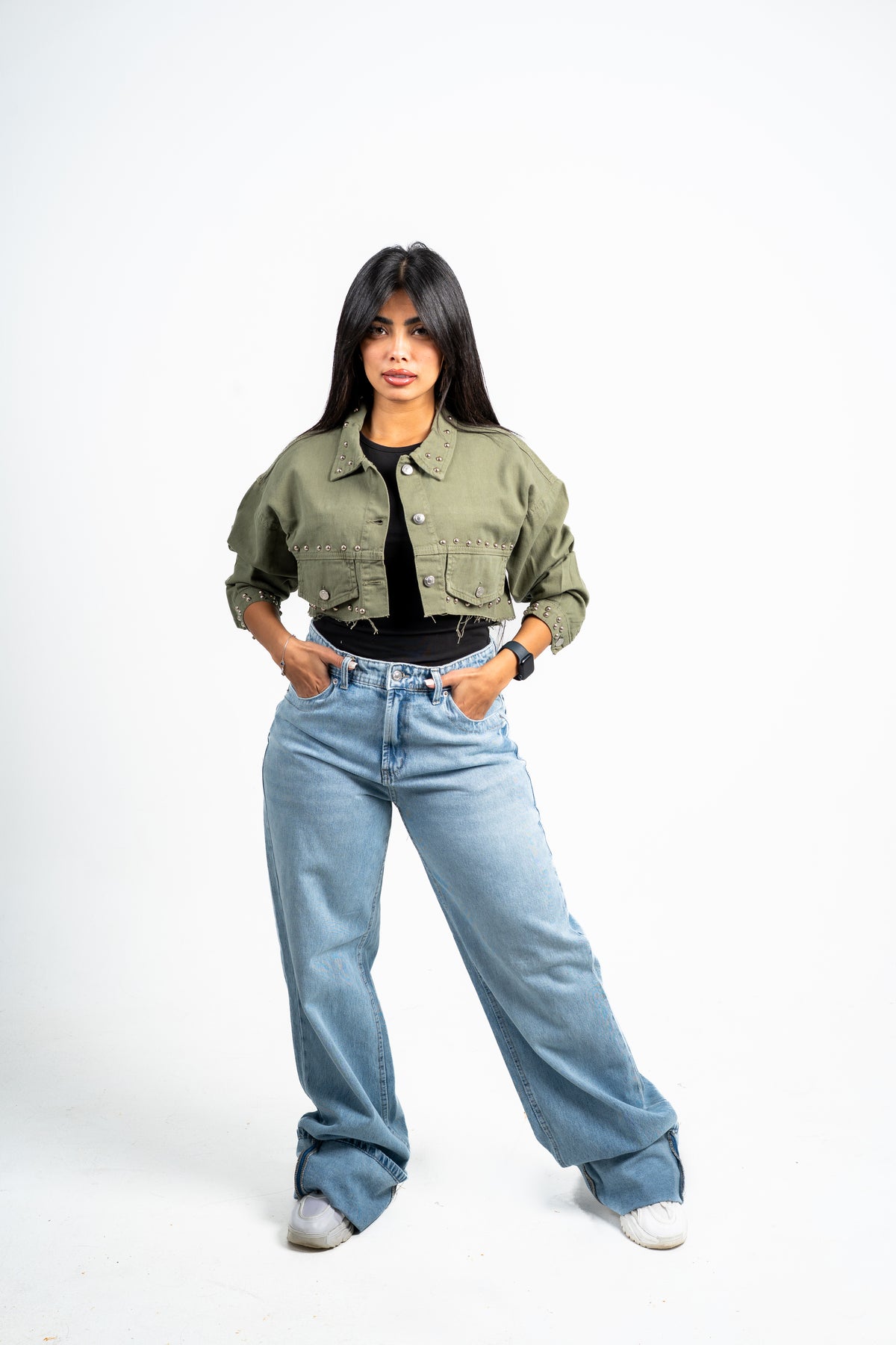 Cuffed wide leg jeans light blue