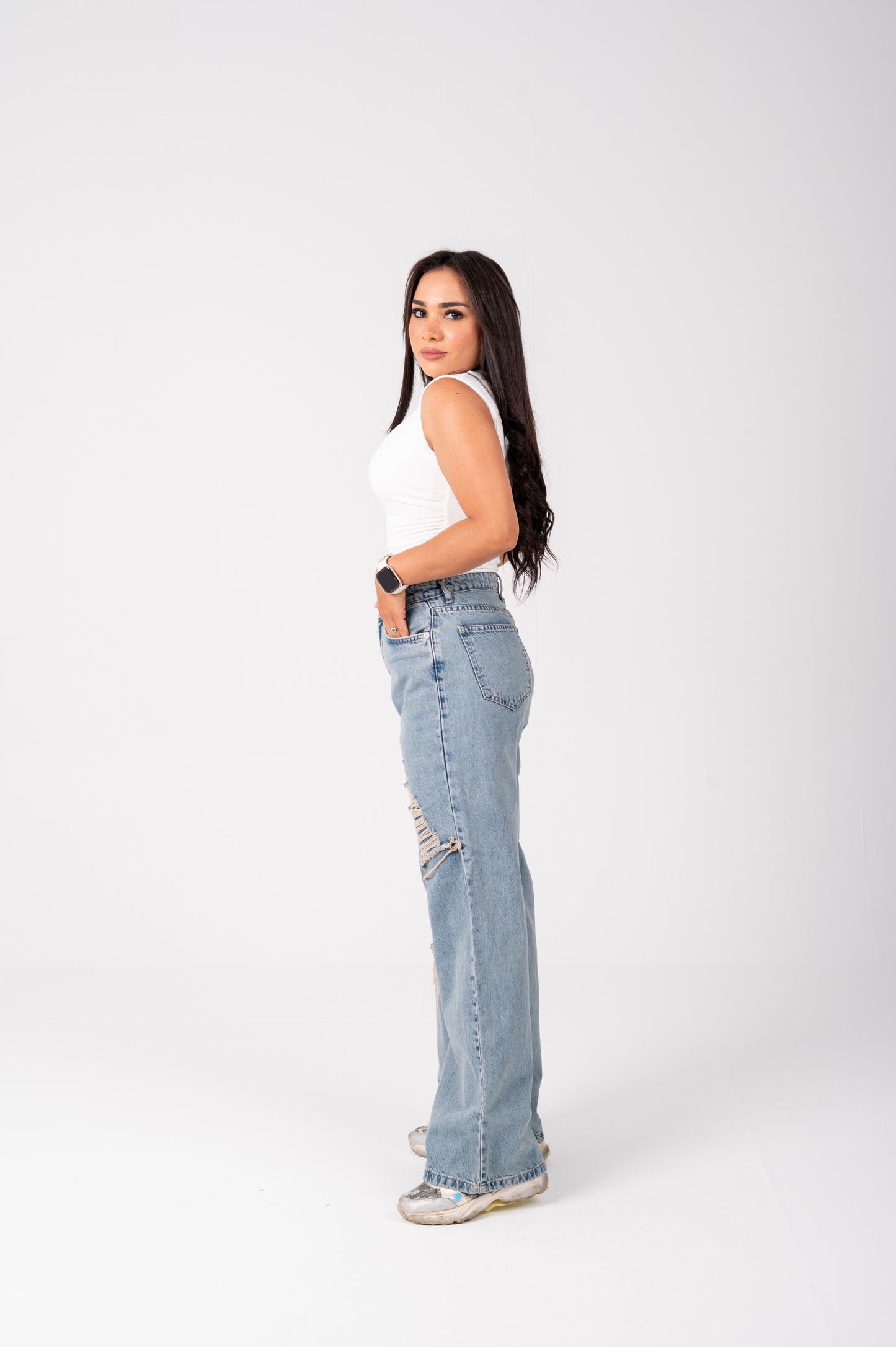 Wide leg jeans triangle cut dirty blue