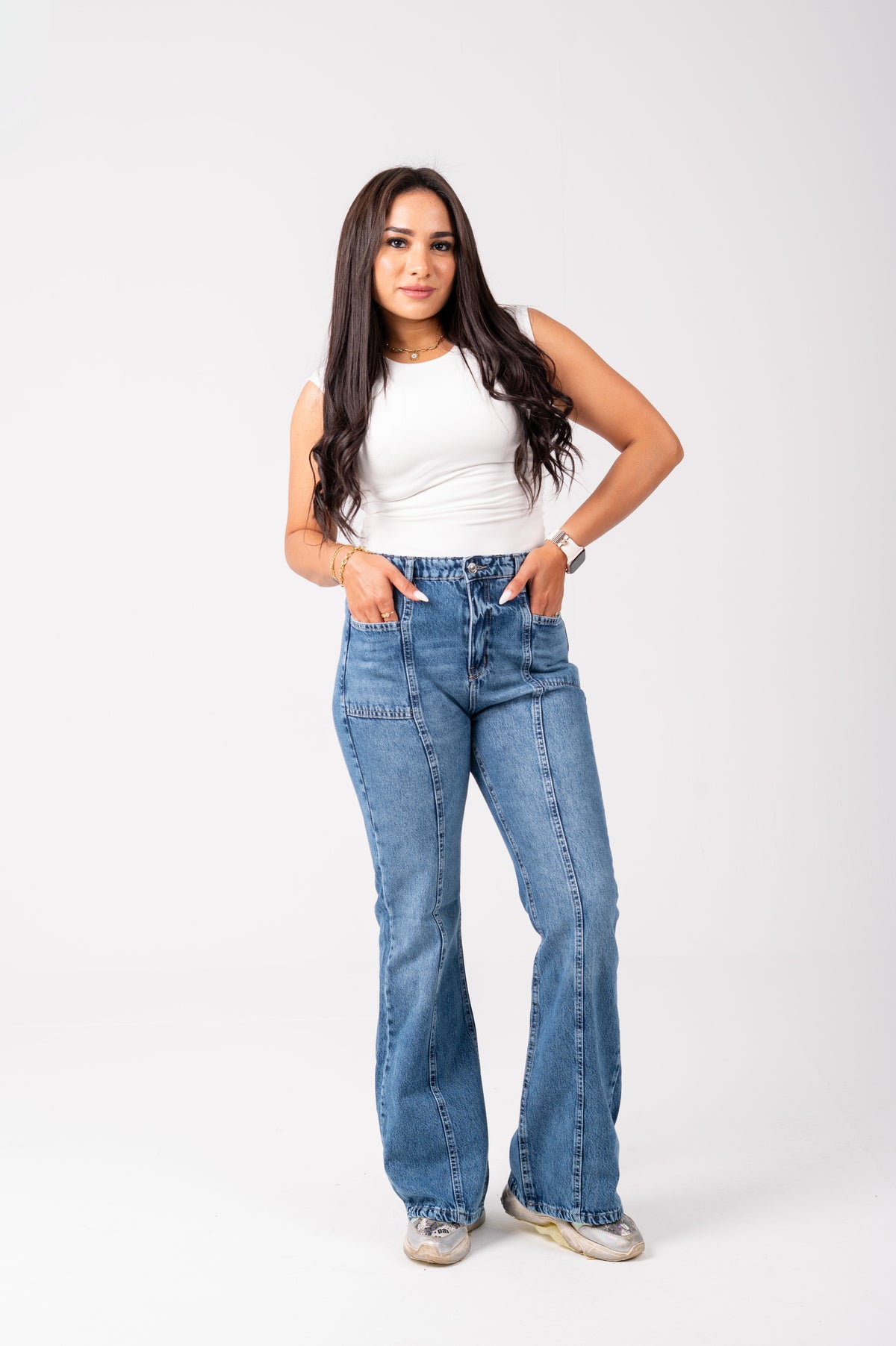 Flare cut jeans mid blue washed