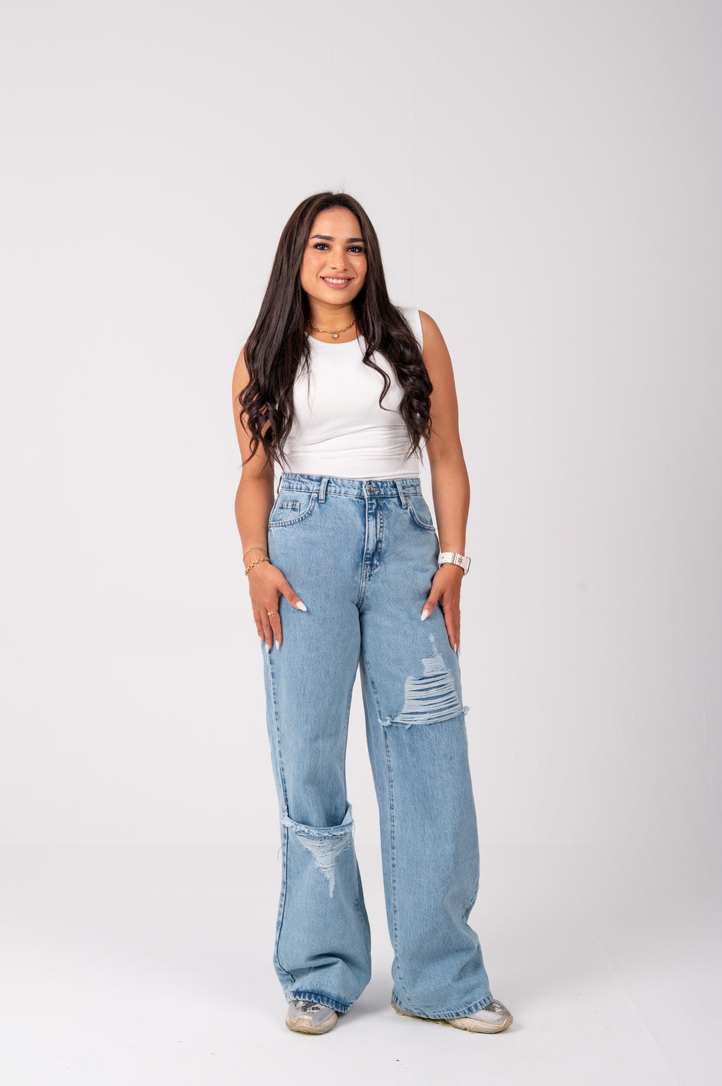 Wide leg jeans triangle cut light blue