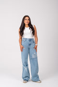 Wide leg jeans triangle cut light blue