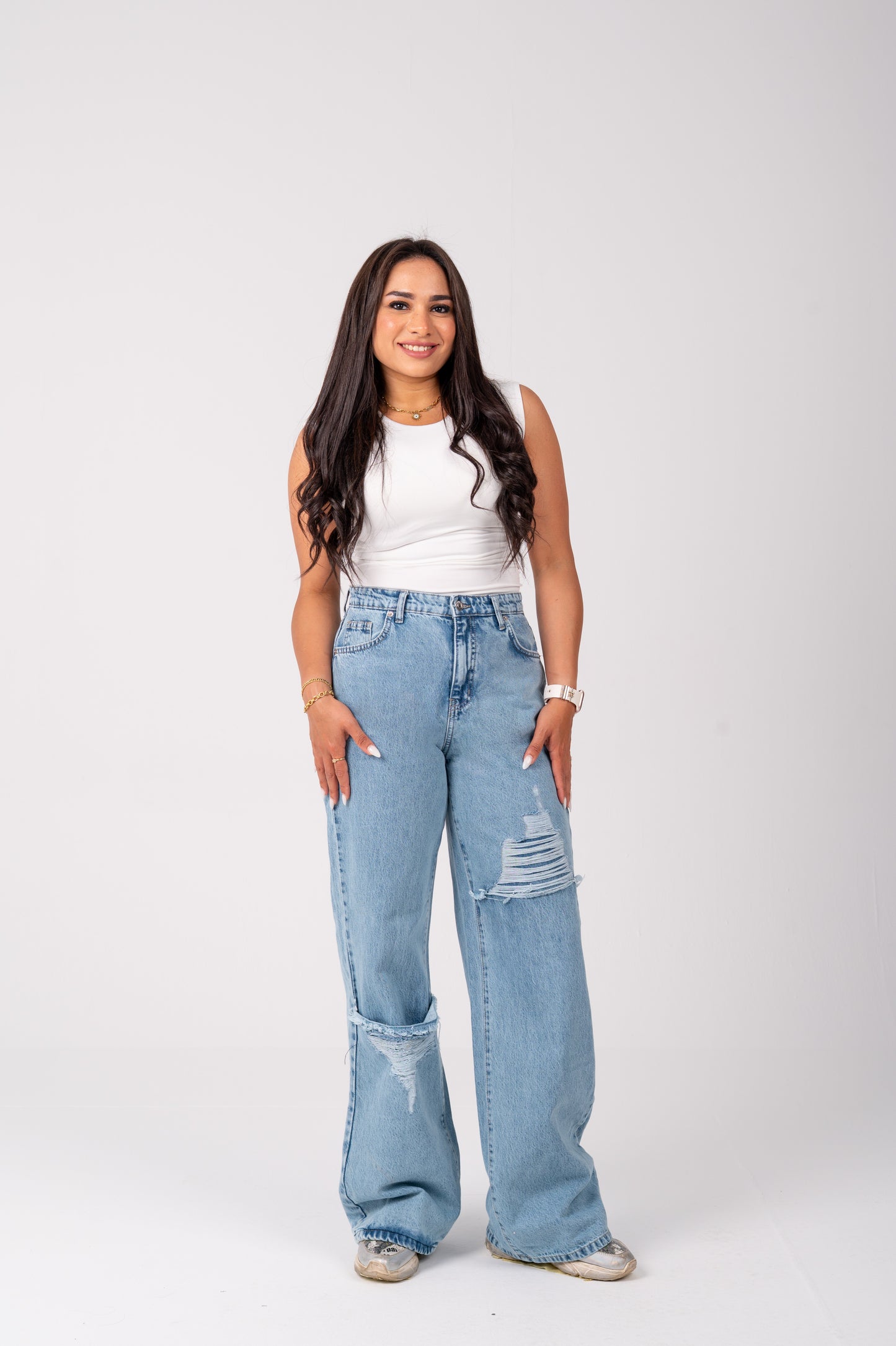 Wide leg jeans triangle cut light blue