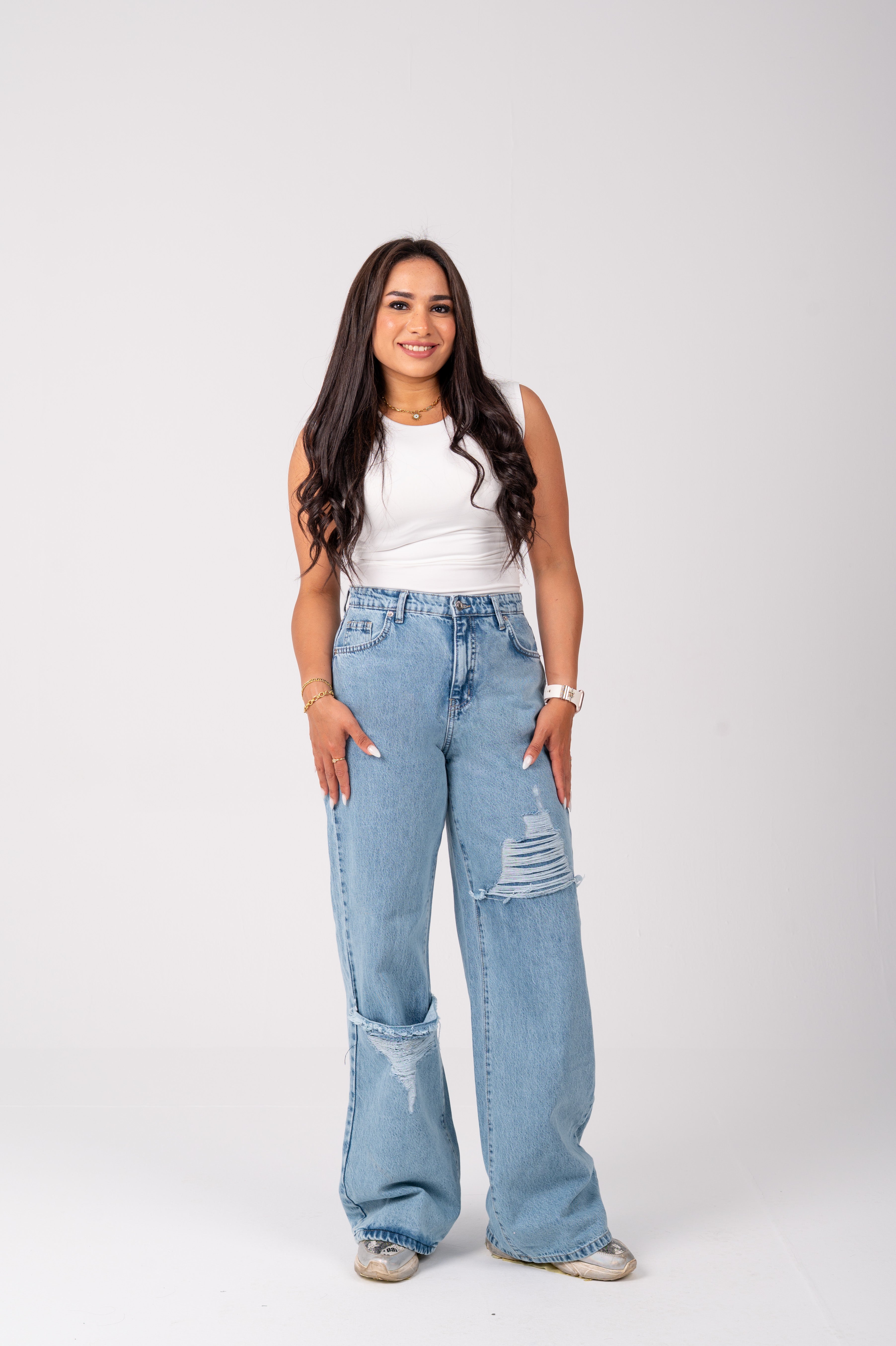 Wide leg jeans triangle cut light blue