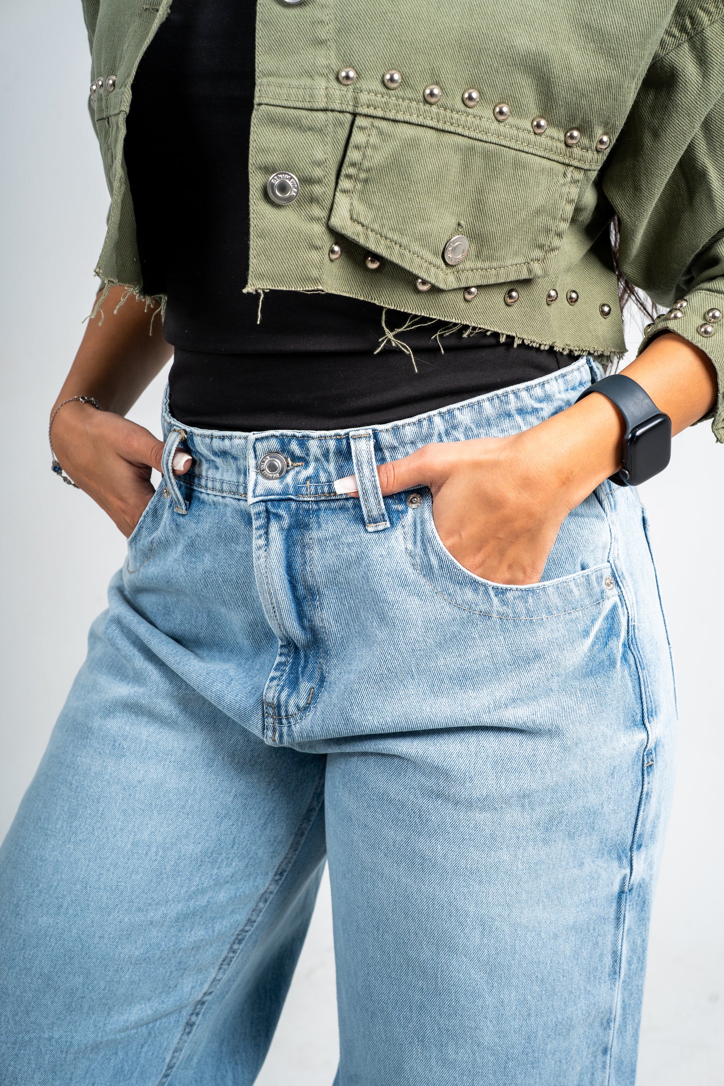 Cuffed wide leg jeans light blue