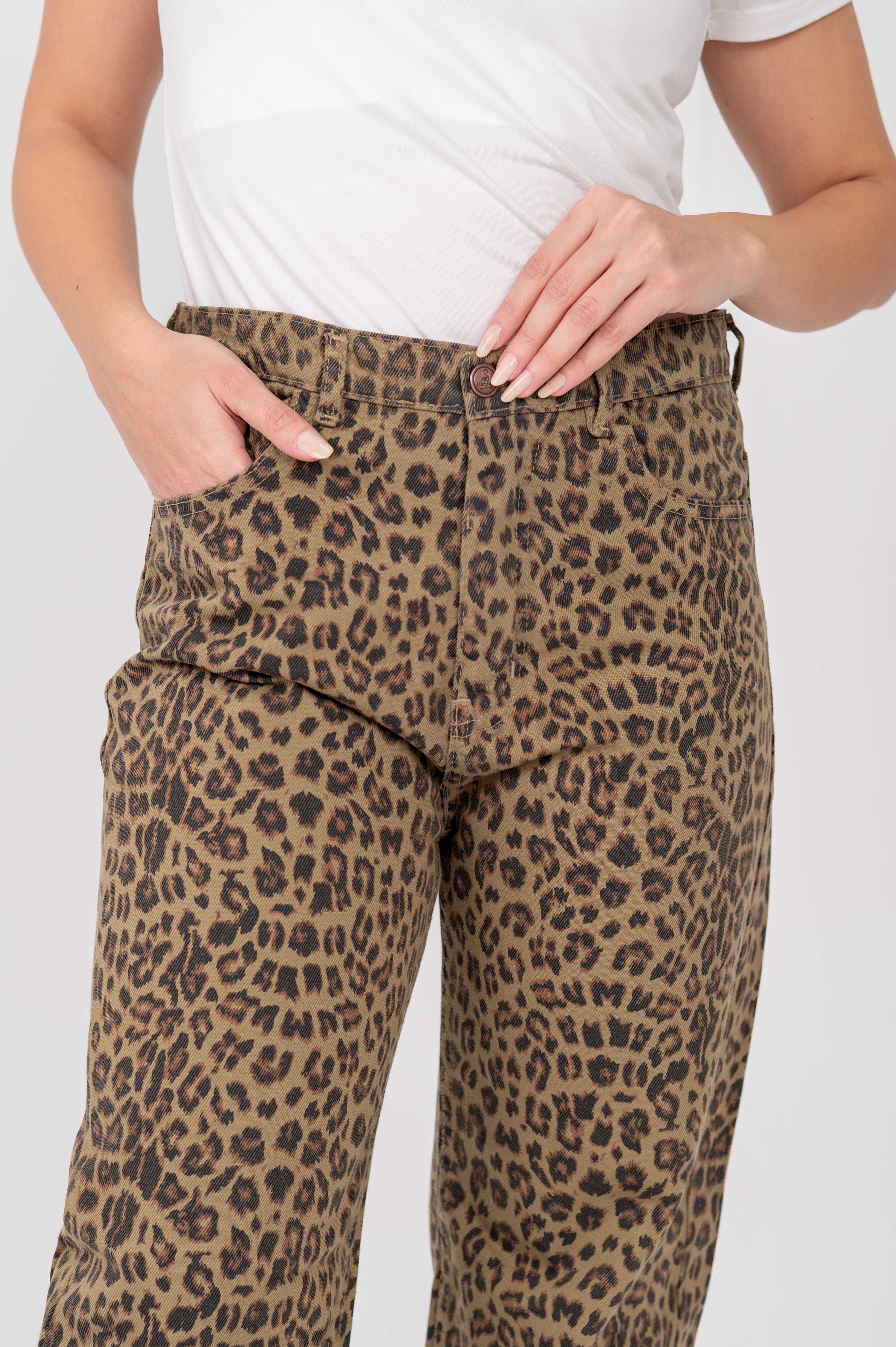 Tiger print wide leg brown