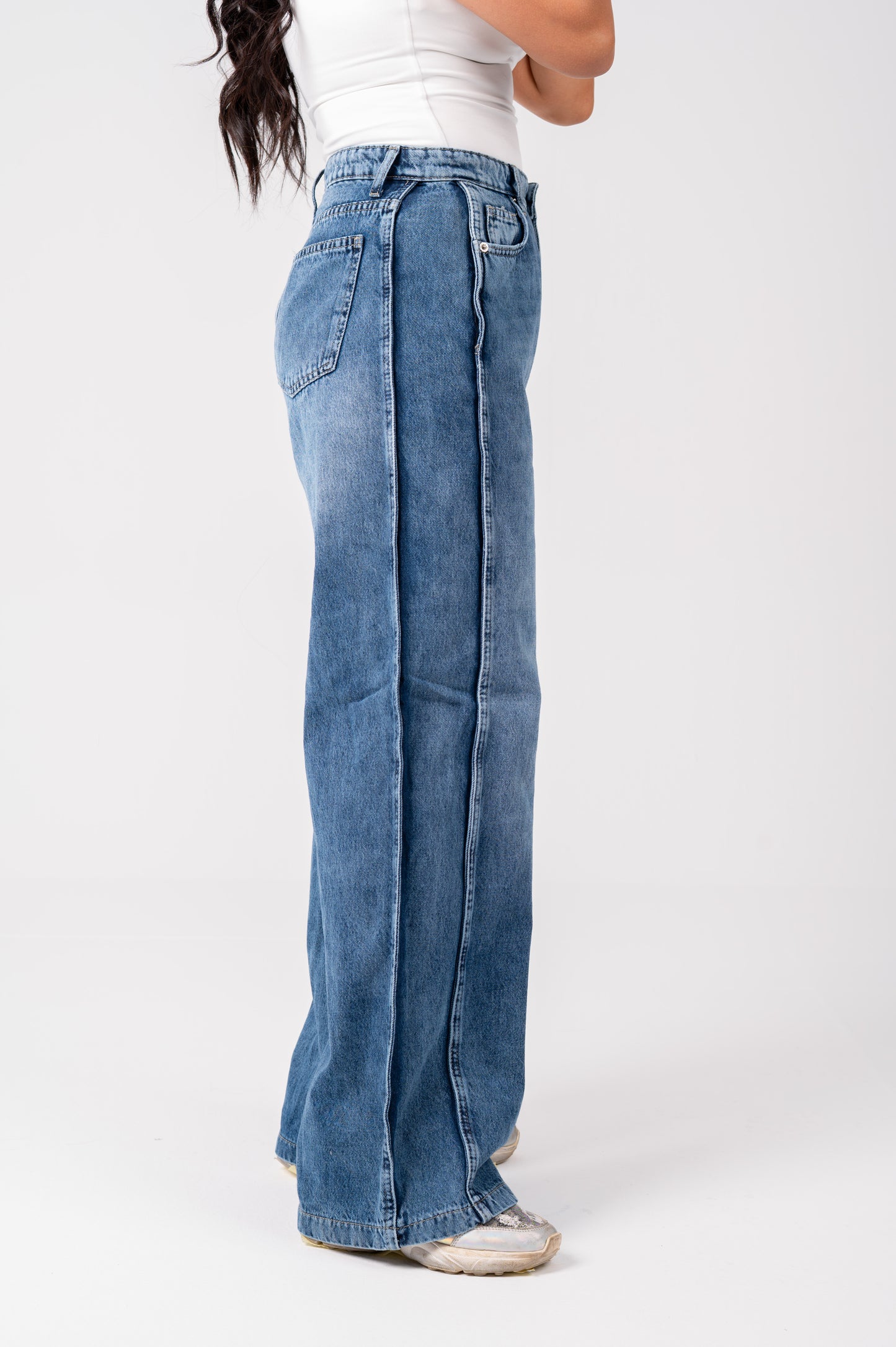 Side panel wide leg jeans dark blue
